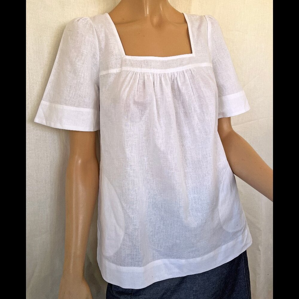 Plenty by Tracy Reese crisp white linen square neck top pockets XS